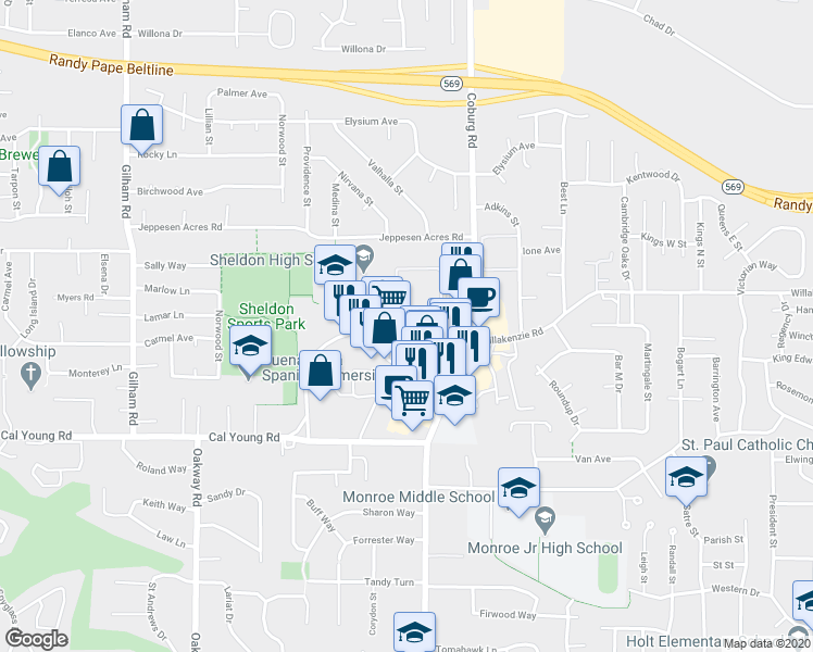 map of restaurants, bars, coffee shops, grocery stores, and more near 2519 Willakenzie Road in Eugene