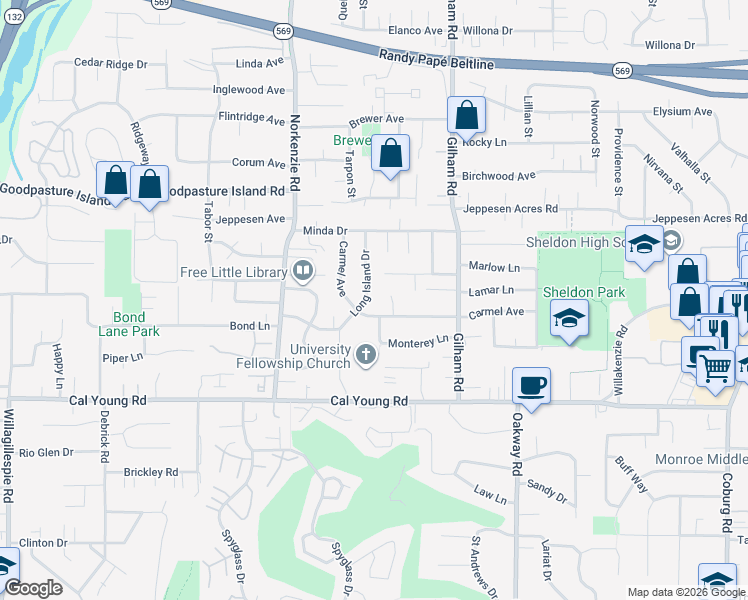 map of restaurants, bars, coffee shops, grocery stores, and more near 1909 Carmel Avenue in Eugene