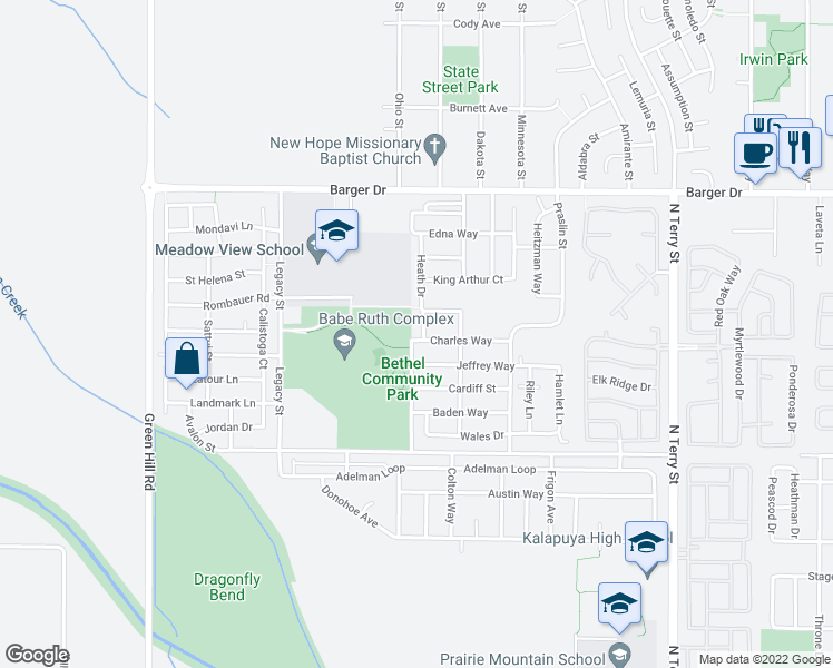 map of restaurants, bars, coffee shops, grocery stores, and more near 1752 Heath Drive in Eugene