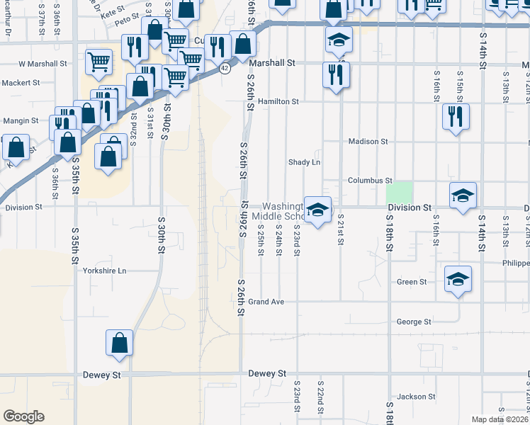 map of restaurants, bars, coffee shops, grocery stores, and more near 1509 South 25th Street in Manitowoc