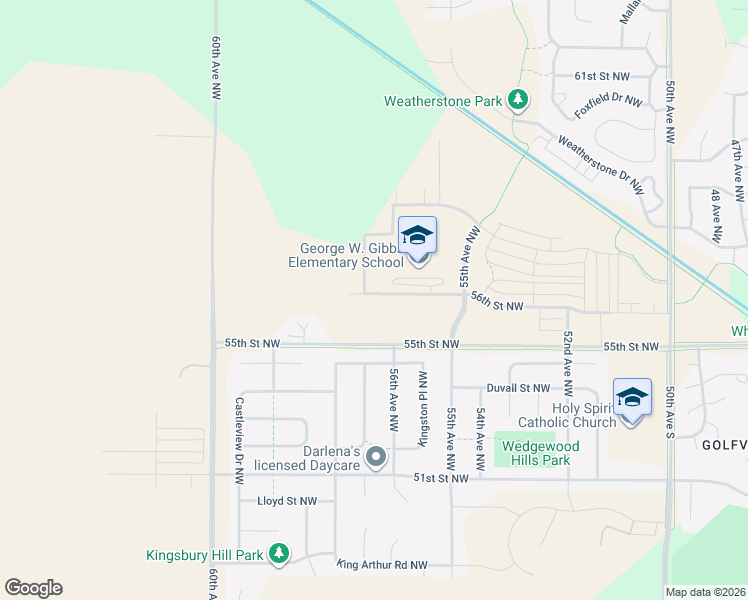 map of restaurants, bars, coffee shops, grocery stores, and more near 5654 56th Street Northwest in Rochester
