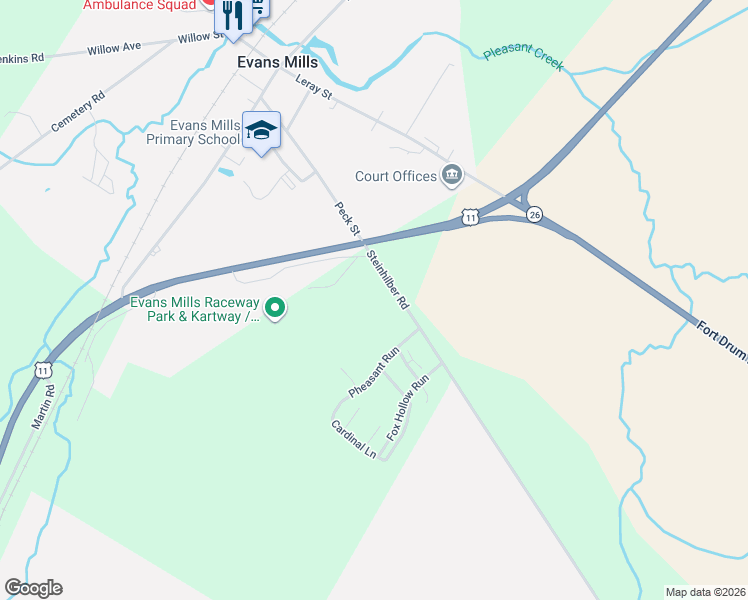 map of restaurants, bars, coffee shops, grocery stores, and more near 28494 Steinhelmer Road in Evans Mills