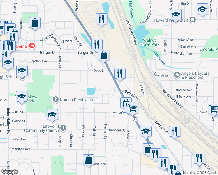 map of restaurants, bars, coffee shops, grocery stores, and more near 1766 Oregon 99 in Eugene