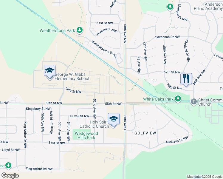 map of restaurants, bars, coffee shops, grocery stores, and more near 5081 56th Street Northwest in Rochester