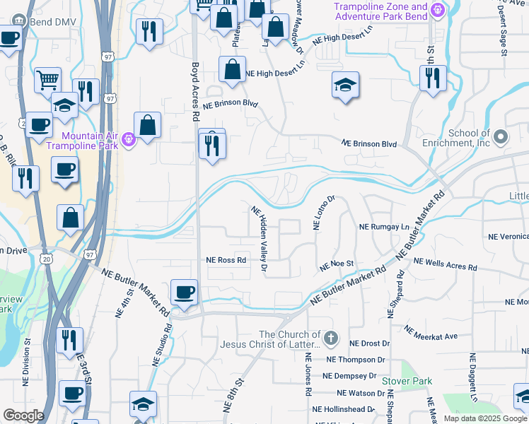 map of restaurants, bars, coffee shops, grocery stores, and more near 839 Northeast Hidden Valley Drive in Bend