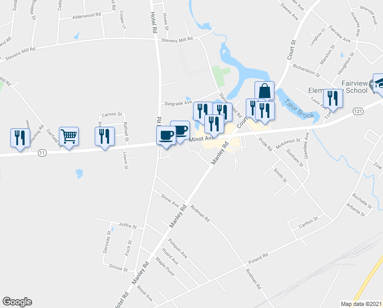 map of restaurants, bars, coffee shops, grocery stores, and more near 50 Nickerson Avenue in Auburn