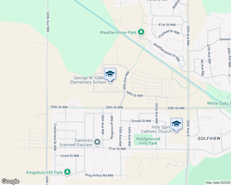 map of restaurants, bars, coffee shops, grocery stores, and more near 5525 56th St NW in Rochester
