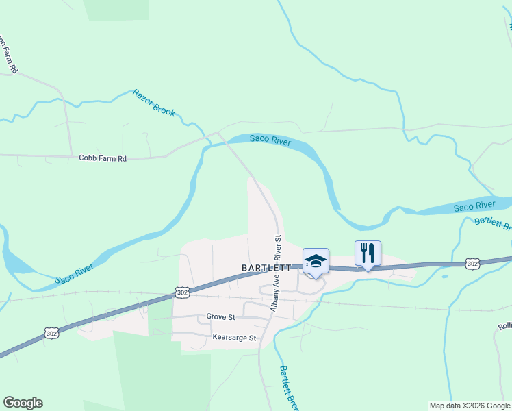 map of restaurants, bars, coffee shops, grocery stores, and more near 39 River Street in Bartlett