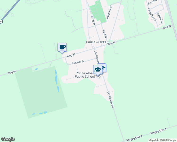 map of restaurants, bars, coffee shops, grocery stores, and more near 49 Bonnie Brae Court in Port Perry