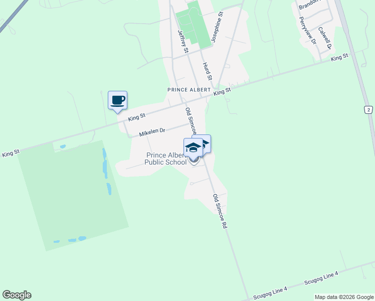 map of restaurants, bars, coffee shops, grocery stores, and more near 61 Bonnie Brae Court in Port Perry