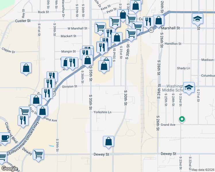 map of restaurants, bars, coffee shops, grocery stores, and more near 3307 Division Street in Manitowoc