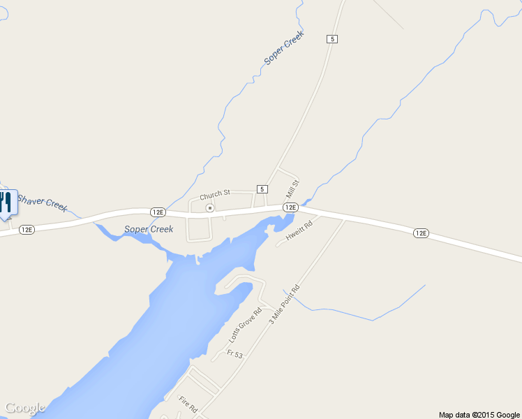 map of restaurants, bars, coffee shops, grocery stores, and more near 8724 Route 12E in Three Mile Bay
