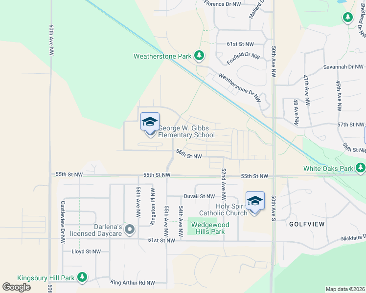map of restaurants, bars, coffee shops, grocery stores, and more near 5340 56th Street Northwest in Rochester