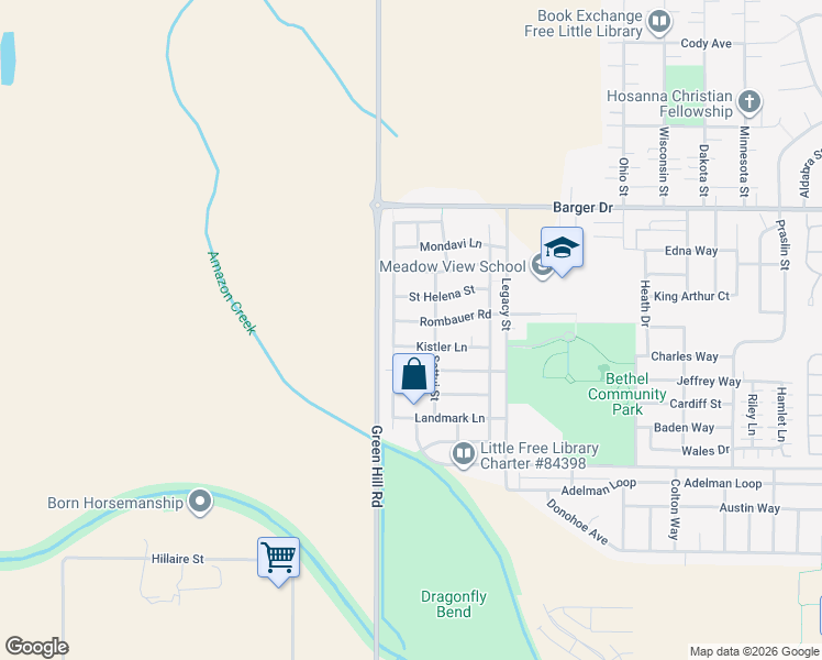 map of restaurants, bars, coffee shops, grocery stores, and more near 6058 Saint Helena Street in Eugene