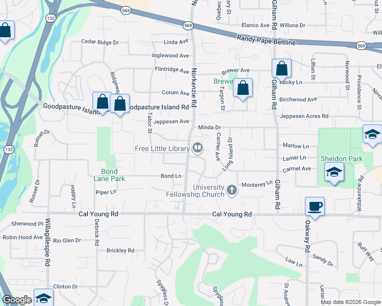 map of restaurants, bars, coffee shops, grocery stores, and more near 1732 Norkenzie Road in Eugene