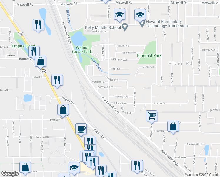 map of restaurants, bars, coffee shops, grocery stores, and more near 894 Cornwall Avenue in Eugene