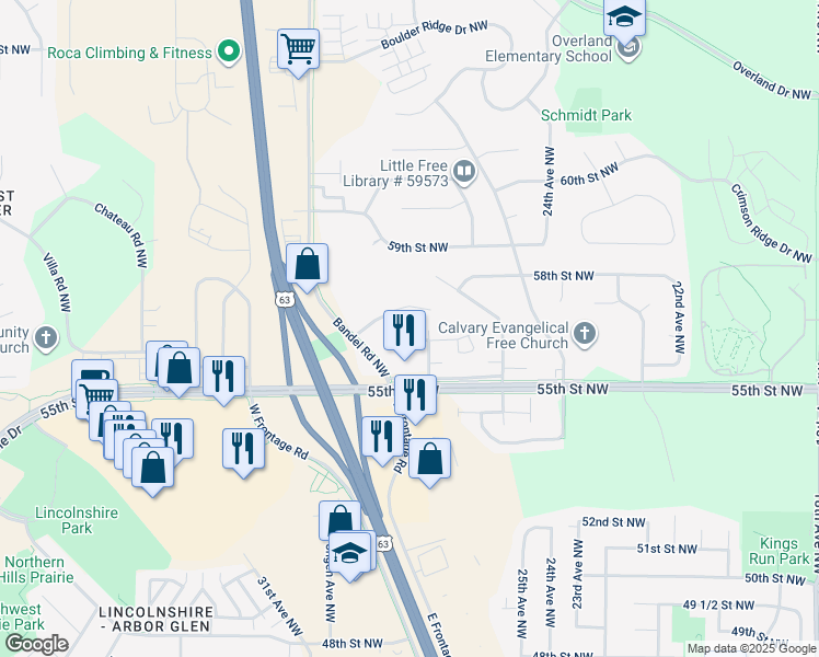 map of restaurants, bars, coffee shops, grocery stores, and more near in Rochester