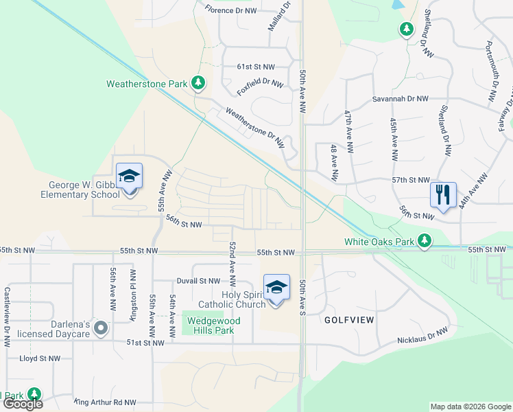 map of restaurants, bars, coffee shops, grocery stores, and more near 5694 Harvest Moon Boulevard Northwest in Rochester