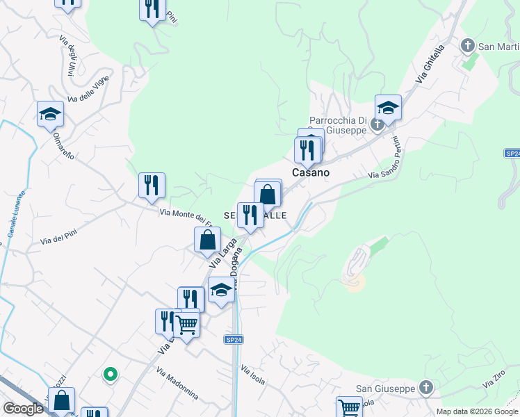 map of restaurants, bars, coffee shops, grocery stores, and more near 4 Vicolo Serravalle in Casano