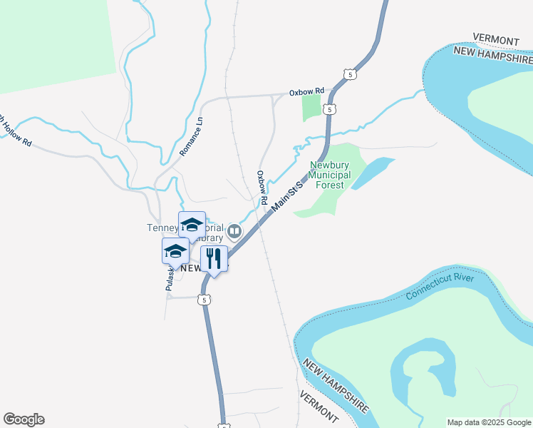 map of restaurants, bars, coffee shops, grocery stores, and more near 5 Oxbow Road in Newbury