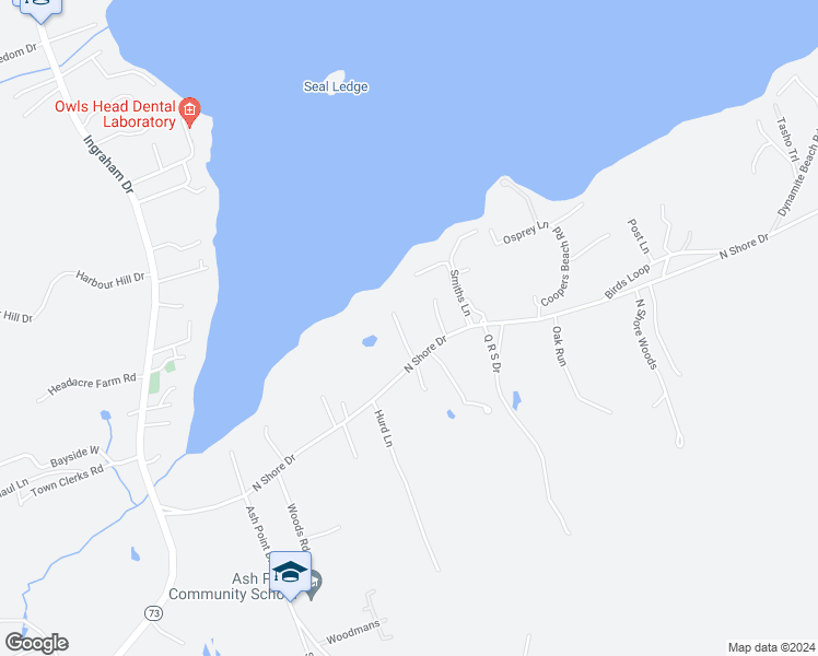map of restaurants, bars, coffee shops, grocery stores, and more near 26 Shearmans Lane in Owls Head