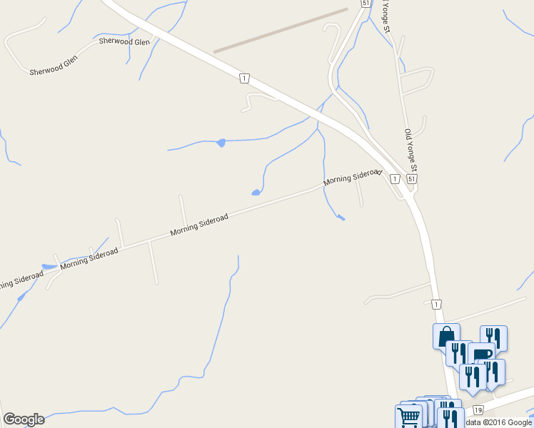 map of restaurants, bars, coffee shops, grocery stores, and more near 177 Morning Sideroad in East Gwillimbury