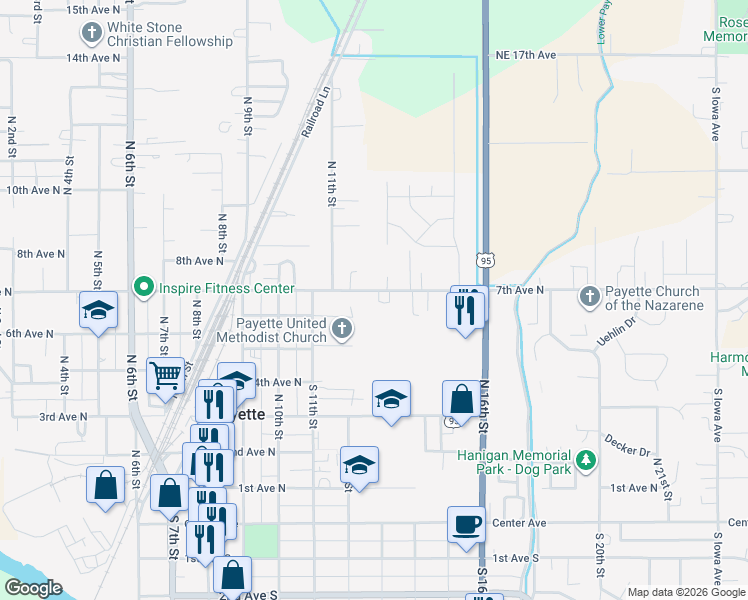 map of restaurants, bars, coffee shops, grocery stores, and more near 1226 7th Avenue North in Payette