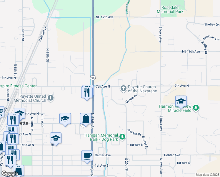 map of restaurants, bars, coffee shops, grocery stores, and more near 655 North 18th Street in Payette