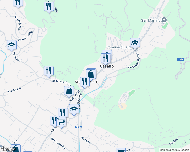 map of restaurants, bars, coffee shops, grocery stores, and more near 41 Via Serravalle in Casano