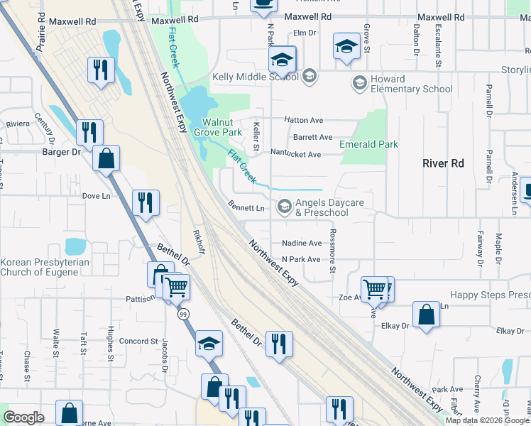 map of restaurants, bars, coffee shops, grocery stores, and more near 898 Virgil Avenue in Eugene