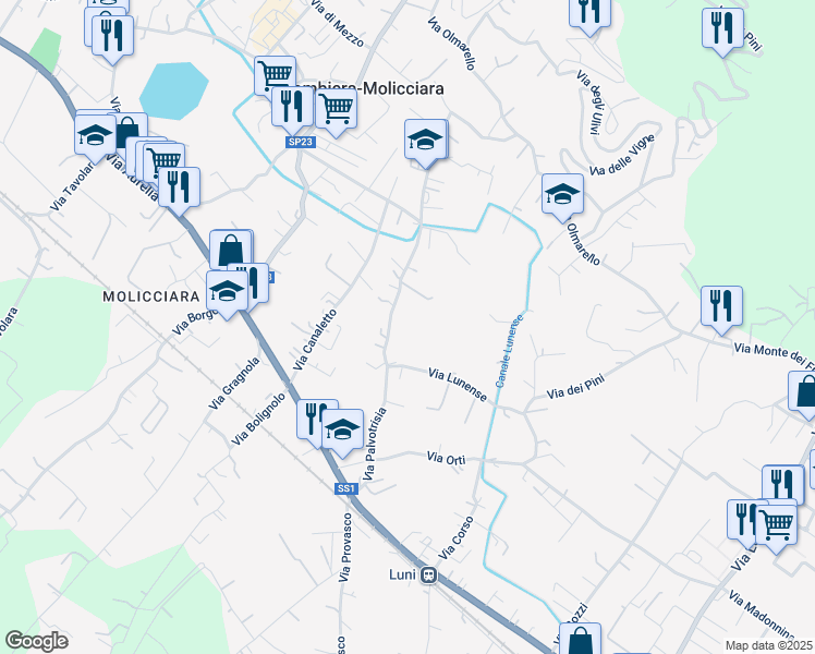 map of restaurants, bars, coffee shops, grocery stores, and more near 40 Via Palvotrisia in Colombiera-molicciara