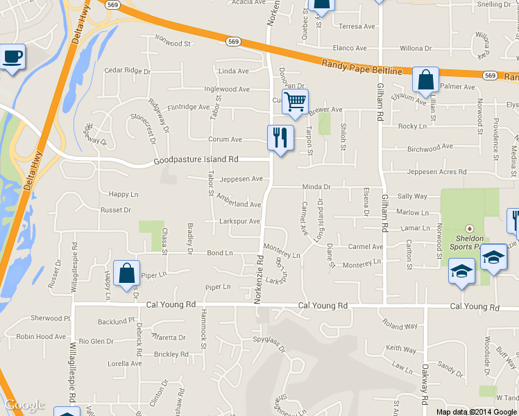 map of restaurants, bars, coffee shops, grocery stores, and more near 1732 Norkenzie Road in Eugene