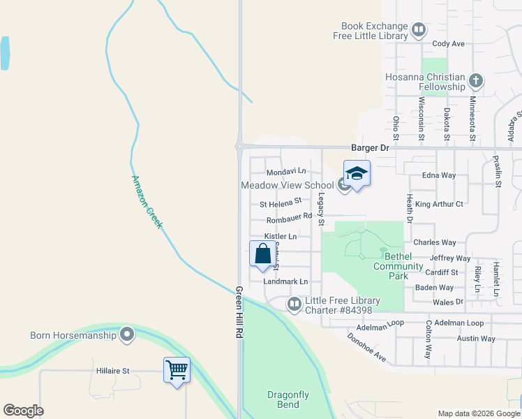 map of restaurants, bars, coffee shops, grocery stores, and more near 6058 Saint Helena Street in Eugene