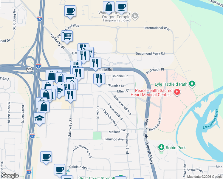 map of restaurants, bars, coffee shops, grocery stores, and more near 616 Ethan Ct in Springfield