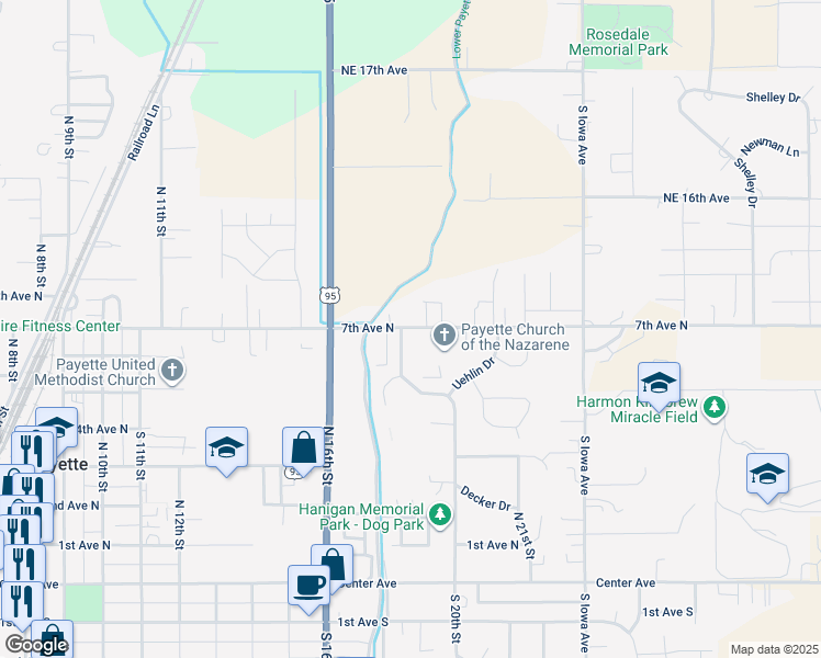 map of restaurants, bars, coffee shops, grocery stores, and more near 655 North 18th Street in Payette