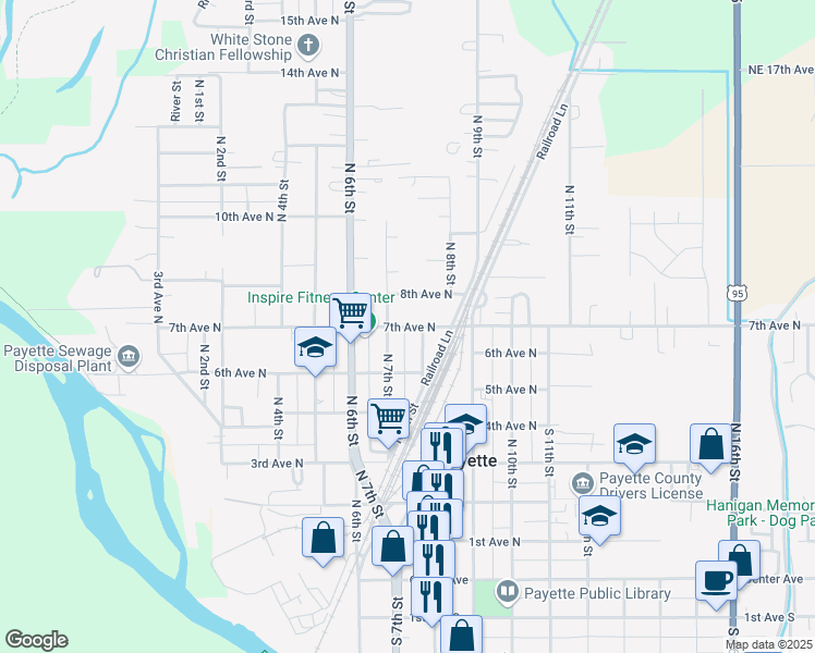 map of restaurants, bars, coffee shops, grocery stores, and more near 655 North 8th Street in Payette