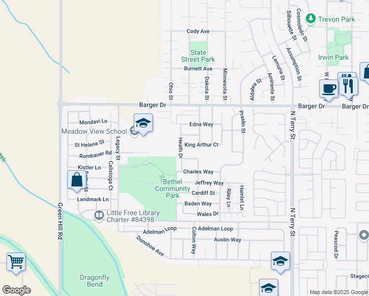 map of restaurants, bars, coffee shops, grocery stores, and more near 1790 Heath Drive in Eugene