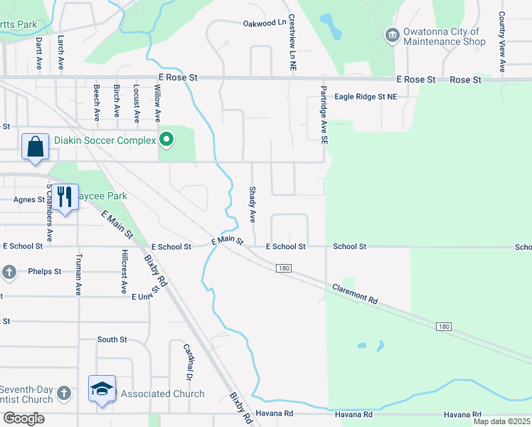 map of restaurants, bars, coffee shops, grocery stores, and more near 452 Morning Drive in Owatonna