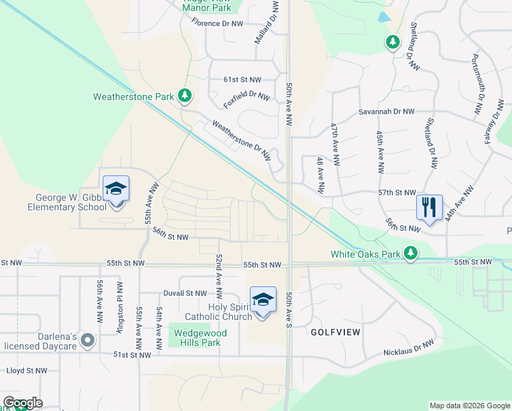 map of restaurants, bars, coffee shops, grocery stores, and more near 5694 Harvest Moon Boulevard Northwest in Rochester