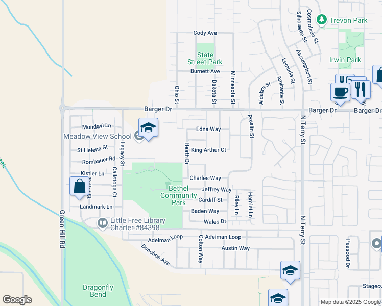 map of restaurants, bars, coffee shops, grocery stores, and more near 1790 Heath Drive in Eugene