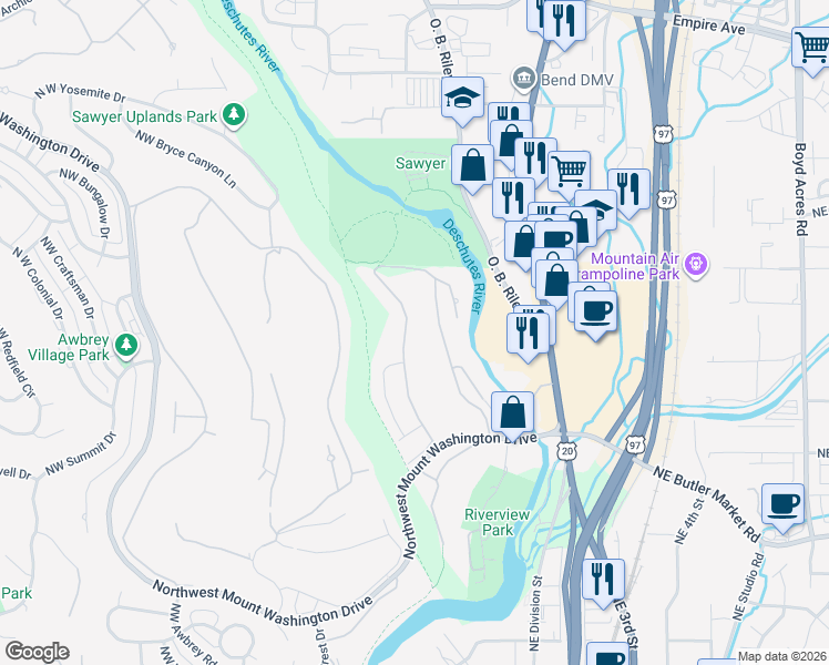 map of restaurants, bars, coffee shops, grocery stores, and more near 3123 Northwest Clubhouse Drive in Bend