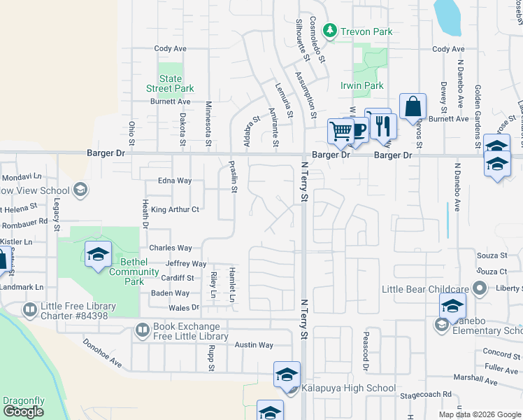map of restaurants, bars, coffee shops, grocery stores, and more near 1840 Summerfield Avenue in Eugene