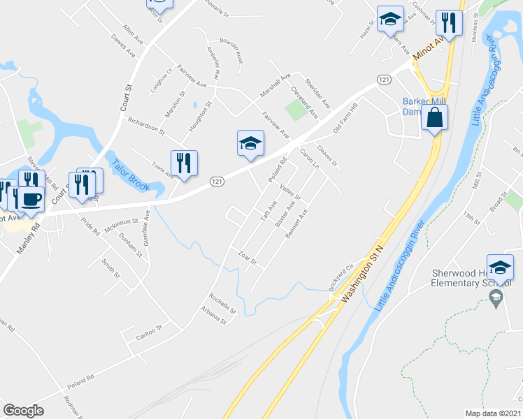 map of restaurants, bars, coffee shops, grocery stores, and more near 8 Hazelhurst Street in Auburn