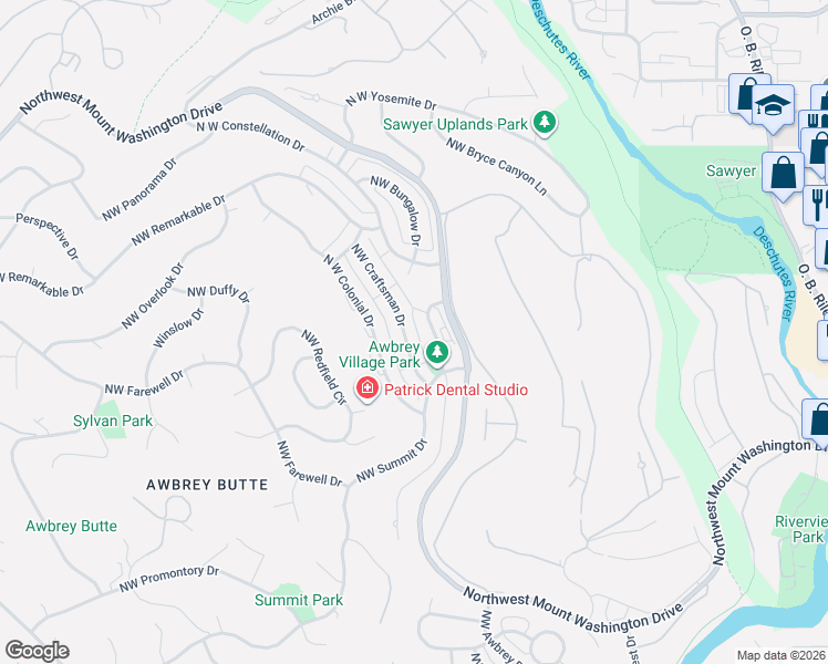 map of restaurants, bars, coffee shops, grocery stores, and more near 3051 Northwest Craftsman Drive in Bend