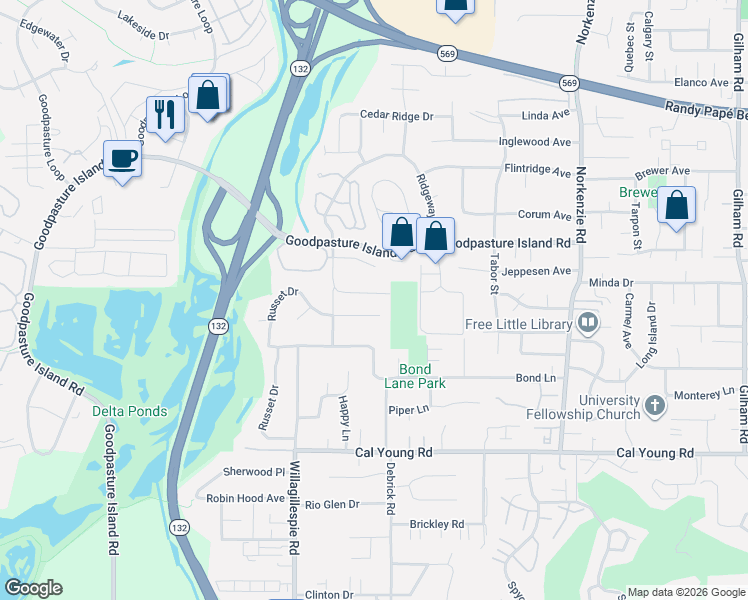 map of restaurants, bars, coffee shops, grocery stores, and more near 1848 Russet Drive in Eugene