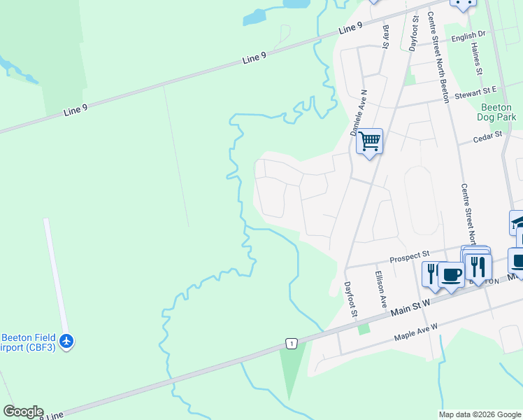 map of restaurants, bars, coffee shops, grocery stores, and more near 154 Strachan Trail in New Tecumseth