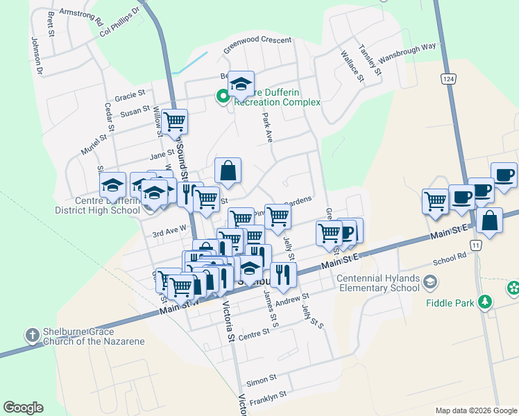map of restaurants, bars, coffee shops, grocery stores, and more near 520 Pineview Gardens in Shelburne