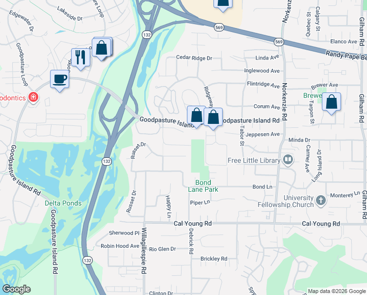 map of restaurants, bars, coffee shops, grocery stores, and more near 1848 Russet Drive in Eugene