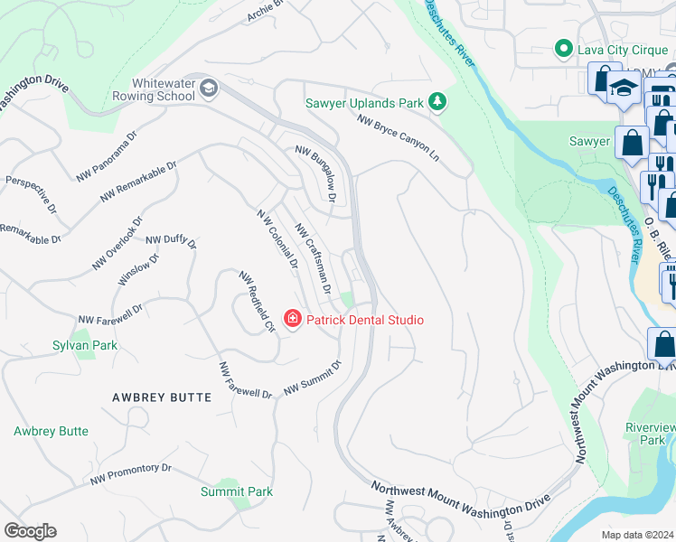 map of restaurants, bars, coffee shops, grocery stores, and more near 3063 Northwest Merchant Way in Bend
