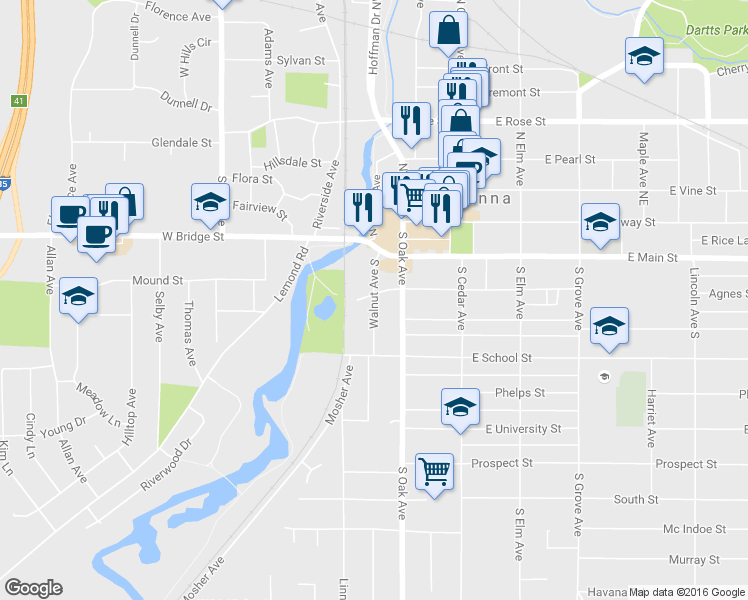 map of restaurants, bars, coffee shops, grocery stores, and more near 321 Walnut Avenue South in Owatonna